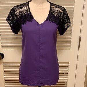 160. C. Luce Top in Purple with Black Lace